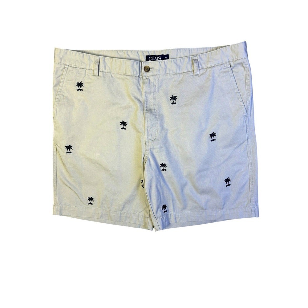 Chaps Palm Tree Embroidered Chino Shorts Men's Size 42 Flat Front 8" Inseam